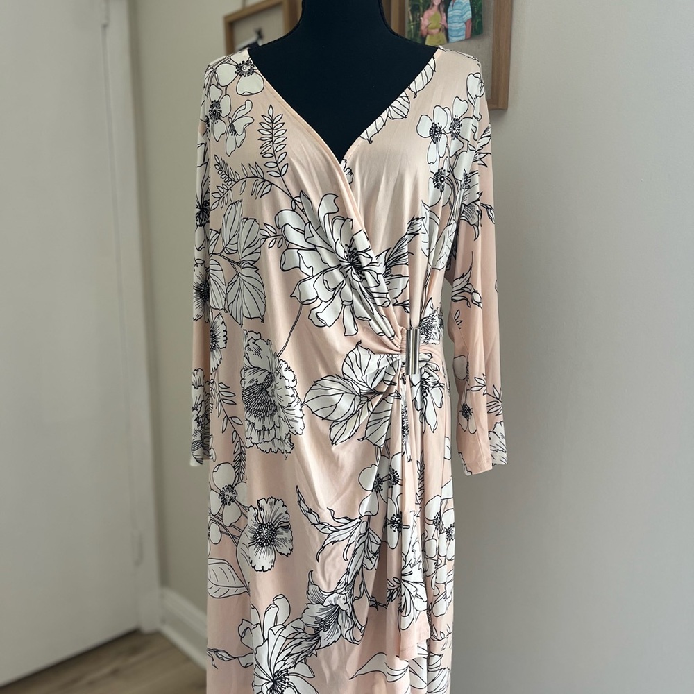 Calvin Klein Floral Long Sleeve Dress in Pink and Black